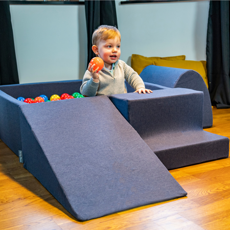 KiddyMoon Baby Foam Ball Pit with Balls 7cm /  2.75in Made in EU, Dark Blue: White/ Grey/ Babyblue/ Powder Pink