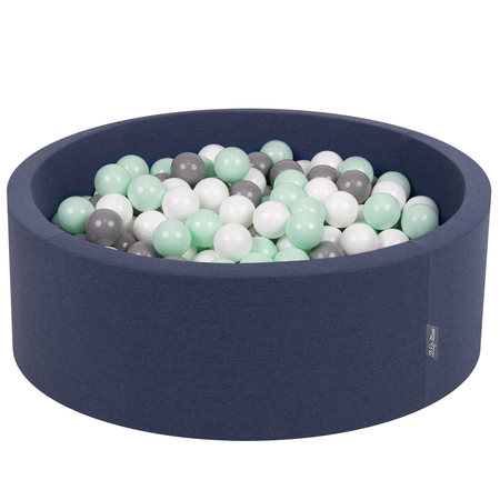 KiddyMoon Baby Foam Ball Pit with Balls 7cm /  2.75in Made in EU, Dark Blue: White/ Grey.Mint