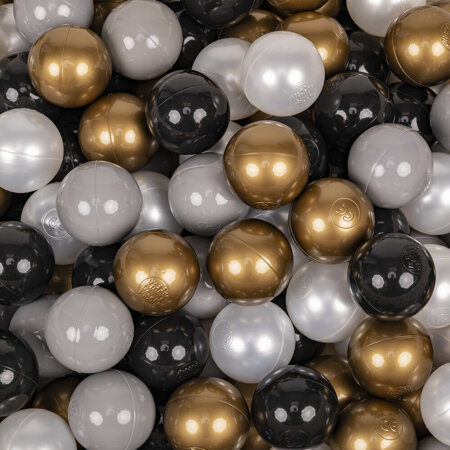 KiddyMoon Baby Foam Ball Pit with Balls 7cm /  2.75in Made in EU, Dark Grey: Black/ Pearl/ Gold/ Grey