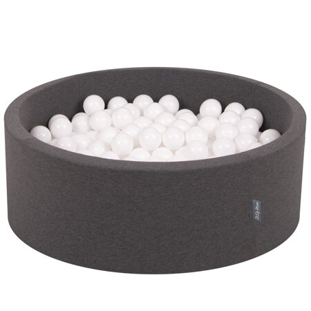 KiddyMoon Baby Foam Ball Pit with Balls 7cm /  2.75in Made in EU, Dark Grey: White