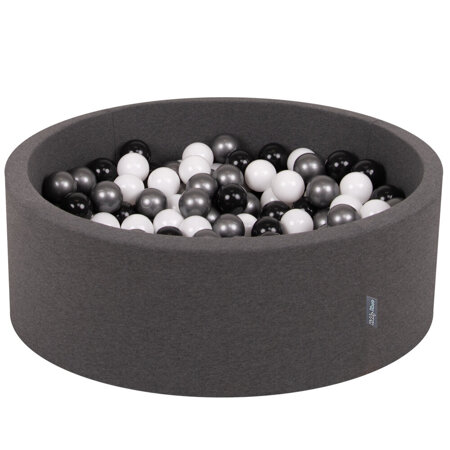 KiddyMoon Baby Foam Ball Pit with Balls 7cm /  2.75in Made in EU, Dark Grey: White/ Black/ Silver