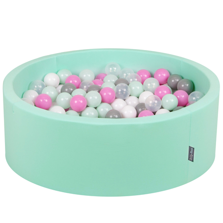 KiddyMoon Baby Foam Ball Pit with Balls 7cm /  2.75in Made in EU, Mint: Transparent/ Grey/ White/ Pink/ Mint