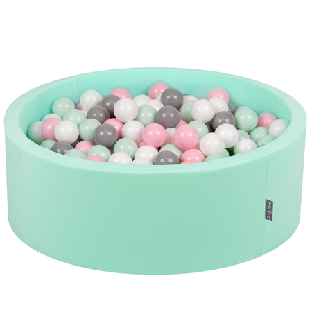 KiddyMoon Baby Foam Ball Pit with Balls 7cm /  2.75in Made in EU, Mint: White/ Grey/ Mint/ Powder Pink