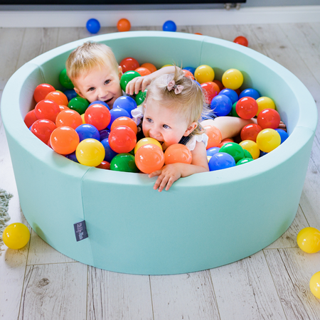 KiddyMoon Baby Foam Ball Pit with Balls 7cm /  2.75in Made in EU, Mint: White/ Grey/ Mint/ Powder Pink