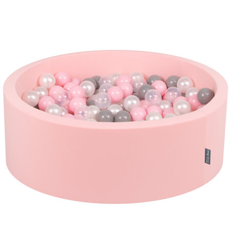 KiddyMoon Baby Foam Ball Pit with Balls 7cm /  2.75in Made in EU, Pink: Pearl/ Grey/ Transparent/ Light Pink