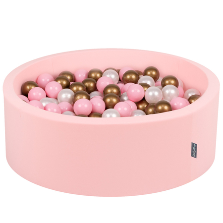 KiddyMoon Baby Foam Ball Pit with Balls 7cm /  2.75in Made in EU, Pink: Powder Pink/ Pearl/ Gold