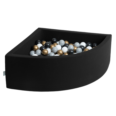 KiddyMoon Baby Foam Ball Pit with Balls 7cm /  2.75in Quarter Angular, Black: White/ Grey/ Black/ Gold