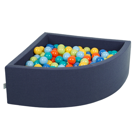 KiddyMoon Baby Foam Ball Pit with Balls 7cm /  2.75in Quarter Angular, Dark Blue: Lgren/ Orange/ Turq/ Blue/ Babyblue/ Yellow