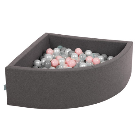 KiddyMoon Baby Foam Ball Pit with Balls 7cm /  2.75in Quarter Angular, Dark Grey: Pearl/ Grey/ Transparent/ Powderpink
