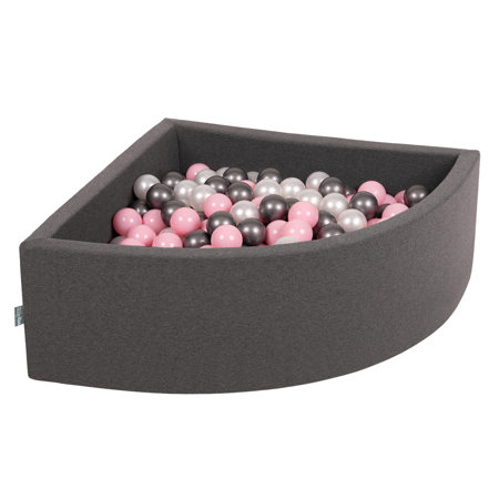 KiddyMoon Baby Foam Ball Pit with Balls 7cm /  2.75in Quarter Angular, Dark Grey: Pearl/ Powderpink/ Silver