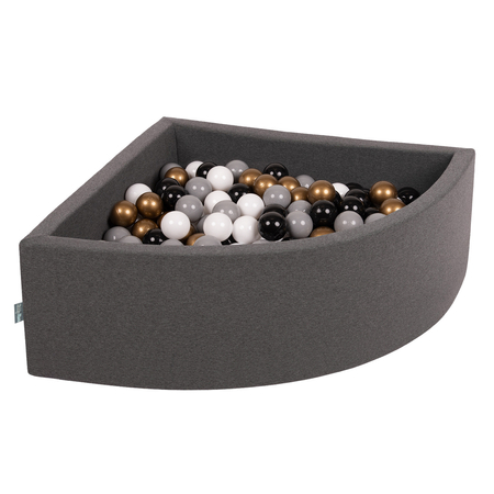KiddyMoon Baby Foam Ball Pit with Balls 7cm /  2.75in Quarter Angular, Dark Grey: White/ Grey/ Black/ Gold
