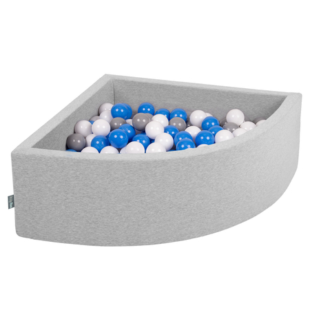 KiddyMoon Baby Foam Ball Pit with Balls 7cm /  2.75in Quarter Angular, Light Grey: Grey/ White/ Blue