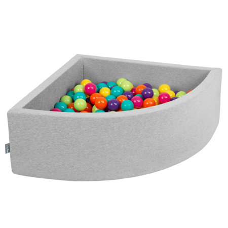 KiddyMoon Baby Foam Ball Pit with Balls 7cm /  2.75in Quarter Angular, Light Grey: Lgren/ Ylw/ Turquoise/ Orng/ Dpink/ Prple