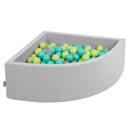 KiddyMoon Baby Foam Ball Pit with Balls 7cm /  2.75in Quarter Angular, Light Grey: Light Green/ Light Turquoise/ Grey