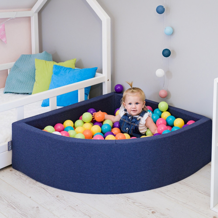 KiddyMoon Baby Foam Ball Pit with Balls 7cm /  2.75in Quarter Angular, Light Grey: White/ Grey/ Blue/ Dark Pink/ Light Turquoi