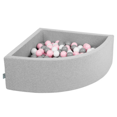 KiddyMoon Baby Foam Ball Pit with Balls 7cm /  2.75in Quarter Angular, Light Grey: White/ Grey/ Light Pink