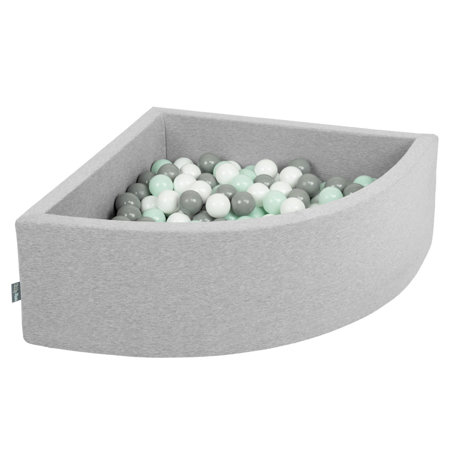 KiddyMoon Baby Foam Ball Pit with Balls 7cm /  2.75in Quarter Angular, Light Grey: White/ Grey/ Mint