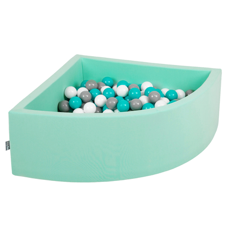 KiddyMoon Baby Foam Ball Pit with Balls 7cm /  2.75in Quarter Angular, Mint: Grey/ White/ Turquoise