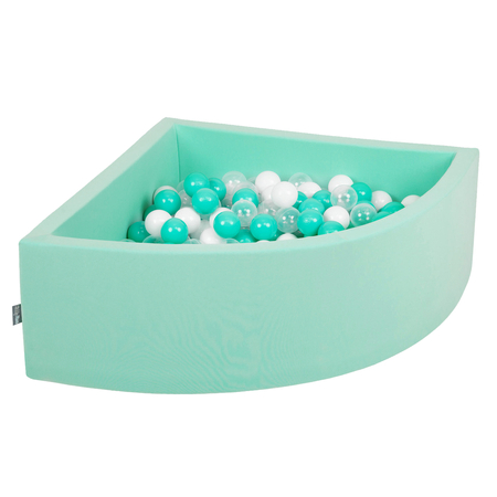 KiddyMoon Baby Foam Ball Pit with Balls 7cm /  2.75in Quarter Angular, Mint: Light Turquoise/ White/ Transparent