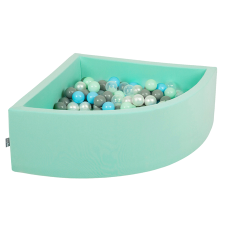 KiddyMoon Baby Foam Ball Pit with Balls 7cm /  2.75in Quarter Angular, Mint: Pearl/ Grey/ Transparent/ Babyblue/ Mint