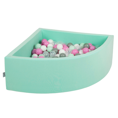 KiddyMoon Baby Foam Ball Pit with Balls 7cm /  2.75in Quarter Angular, Mint: Transparent/ Grey/ White/ Pink/ Mint