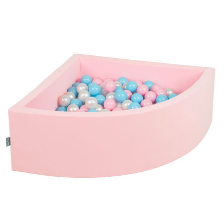 KiddyMoon Baby Foam Ball Pit with Balls 7cm /  2.75in Quarter Angular, Pink: Baby Blue/ Light Pink/ Pearl