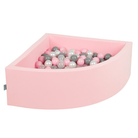 KiddyMoon Baby Foam Ball Pit with Balls 7cm /  2.75in Quarter Angular, Pink: Pearl/ Grey/ Transparent/ Powderpink