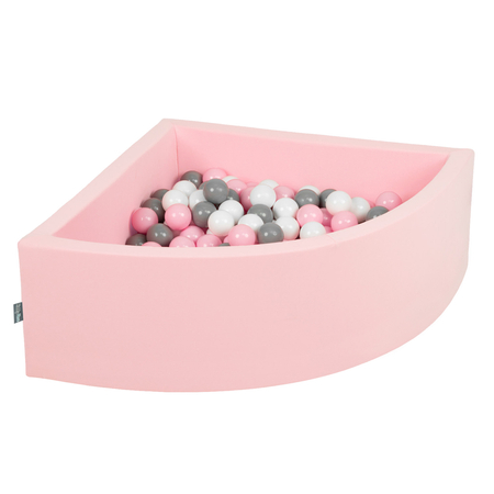 KiddyMoon Baby Foam Ball Pit with Balls 7cm /  2.75in Quarter Angular, Pink: White/ Grey/ Powderpink
