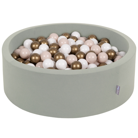 KiddyMoon Baby Foam Ball Pit with Balls 7cm /  2.75in, Sage:  Pastel Beige/ Whi