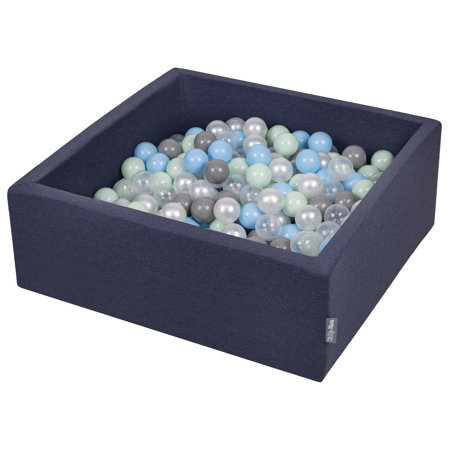 KiddyMoon Baby Foam Ball Pit with Balls 7cm /  2.75in Square, D.Blue: Pearl/ Grey/ Transparent/ Baby Blue/ Mint