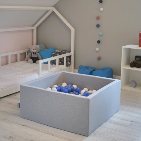KiddyMoon Baby Foam Ball Pit with Balls 7cm / 2.75in Square, D.Blue: White/ Grey/ Mint