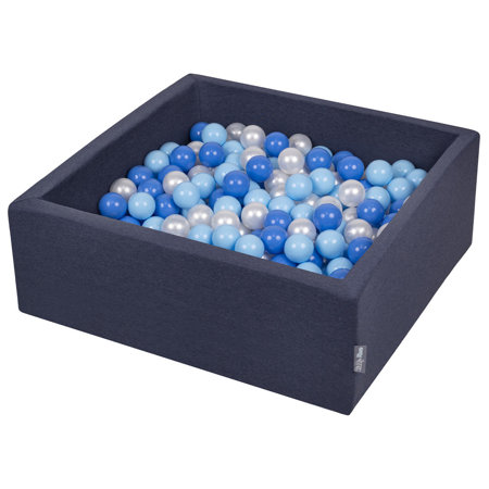 KiddyMoon Baby Foam Ball Pit with Balls 7cm /  2.75in Square, Dark Blue: Bablyblue/ Blue/ Pearl