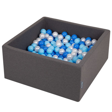 KiddyMoon Baby Foam Ball Pit with Balls 7cm /  2.75in Square, Dark Grey: Baby Blue/ Blue/ Pearl