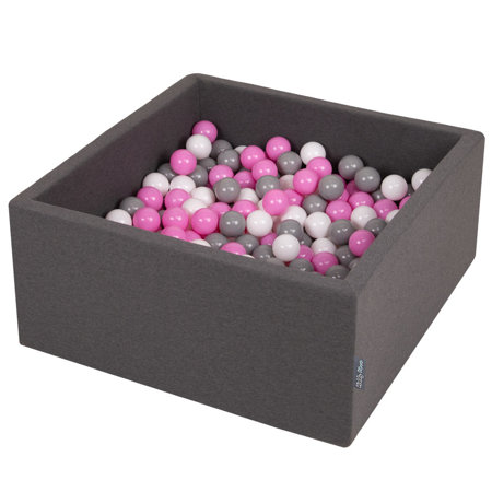 KiddyMoon Baby Foam Ball Pit with Balls 7cm /  2.75in Square, Dark Grey: Grey/ White/ Pink