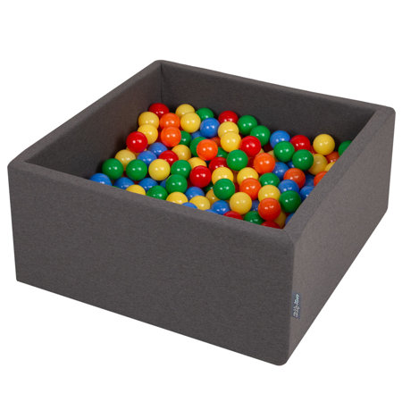 KiddyMoon Baby Foam Ball Pit with Balls 7cm /  2.75in Square, Dark Grey: Yellow/ Green/ Blue/ Red/ Orange