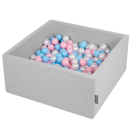 KiddyMoon Baby Foam Ball Pit with Balls 7cm /  2.75in Square, Light Grey: Baby Blue/ Light Pink/ Pearl