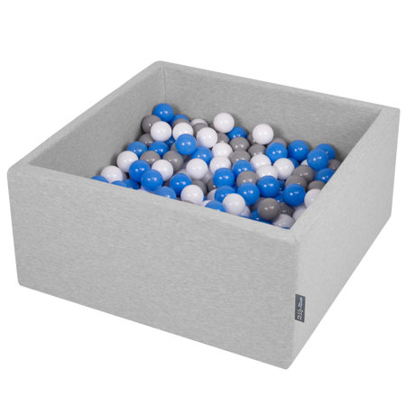 KiddyMoon Baby Foam Ball Pit with Balls 7cm /  2.75in Square, Light Grey: Grey/ White/ Blue