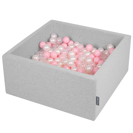 KiddyMoon Baby Foam Ball Pit with Balls 7cm /  2.75in Square, Light Grey: Light Pink/ Pearl/ Transparent