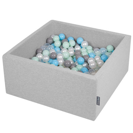 KiddyMoon Baby Foam Ball Pit with Balls 7cm /  2.75in Square, Light Grey: Pearl/ Grey/ Transparent/ Baby Blue/ Mint