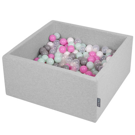 KiddyMoon Baby Foam Ball Pit with Balls 7cm /  2.75in Square, Light Grey: Transparent/ Grey/ White/ Pink/ Mint