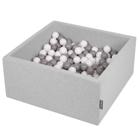 KiddyMoon Baby Foam Ball Pit with Balls 7cm /  2.75in Square, Light Grey: White/ Grey