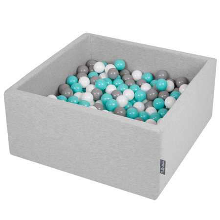KiddyMoon Baby Foam Ball Pit with Balls 7cm /  2.75in Square, Light Grey: White/ Grey/ Light Turquoise