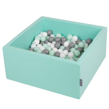 KiddyMoon Baby Foam Ball Pit with Balls 7cm /  2.75in Square, Mint: White/ Grey/ Mint