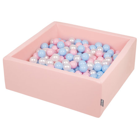 KiddyMoon Baby Foam Ball Pit with Balls 7cm /  2.75in Square, Pink: Baby Blue/ Light Pink/ Pearl
