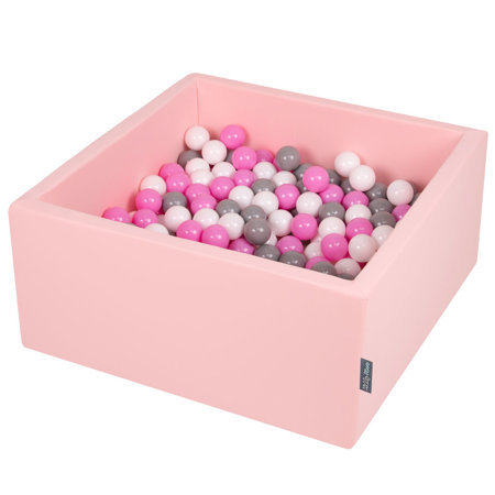 KiddyMoon Baby Foam Ball Pit with Balls 7cm /  2.75in Square, Pink: Grey/ White/ Pink