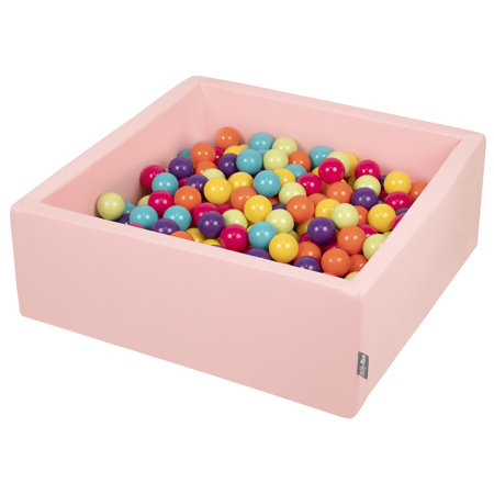 KiddyMoon Baby Foam Ball Pit with Balls 7cm /  2.75in Square, Pink: L.Green/ Yellow/ Turquoise/ Orange/ D.Pink/ Purple