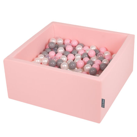 KiddyMoon Baby Foam Ball Pit with Balls 7cm /  2.75in Square, Pink: Pearl/ Grey/ Transparent/ Powderpink