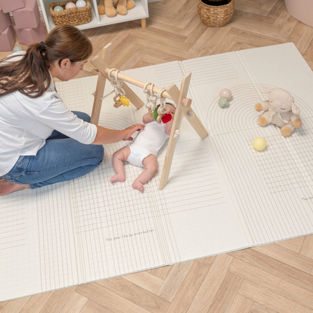 KiddyMoon Baby Play Mat Double-Sided Foam Mat For Kids Crawling Mat For Children Encourages Imagination Colourful Patterns Play Area Foldable Ideal for Indoors and Outdoors, Beige-Stripes