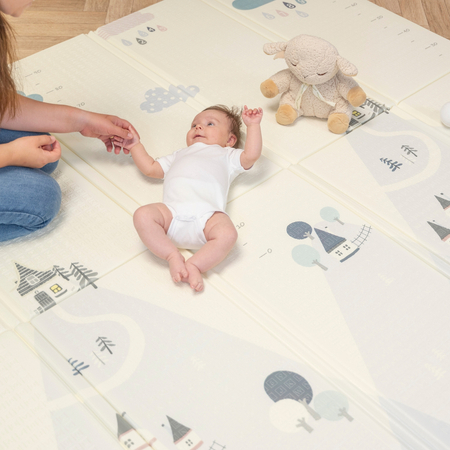 KiddyMoon Baby Play Mat Double-Sided Foam Mat For Kids Crawling Mat For Children Encourages Imagination Colourful Patterns Play Area Foldable Ideal for Indoors and Outdoors, Gray-Mountains