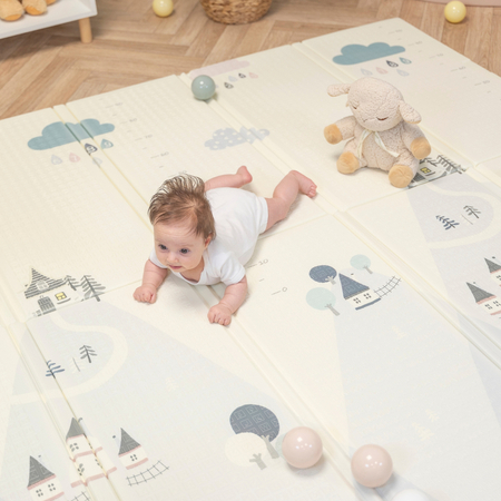 KiddyMoon Baby Play Mat Double-Sided Foam Mat For Kids Crawling Mat For Children Encourages Imagination Colourful Patterns Play Area Foldable Ideal for Indoors and Outdoors, Gray-Mountains